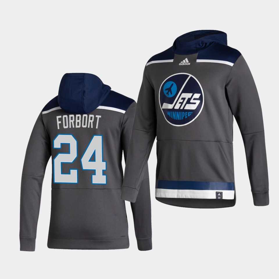 Men Winnipeg Jets 24 Forbort Grey NHL 2021 Adidas Pullover Hoodie Jersey
